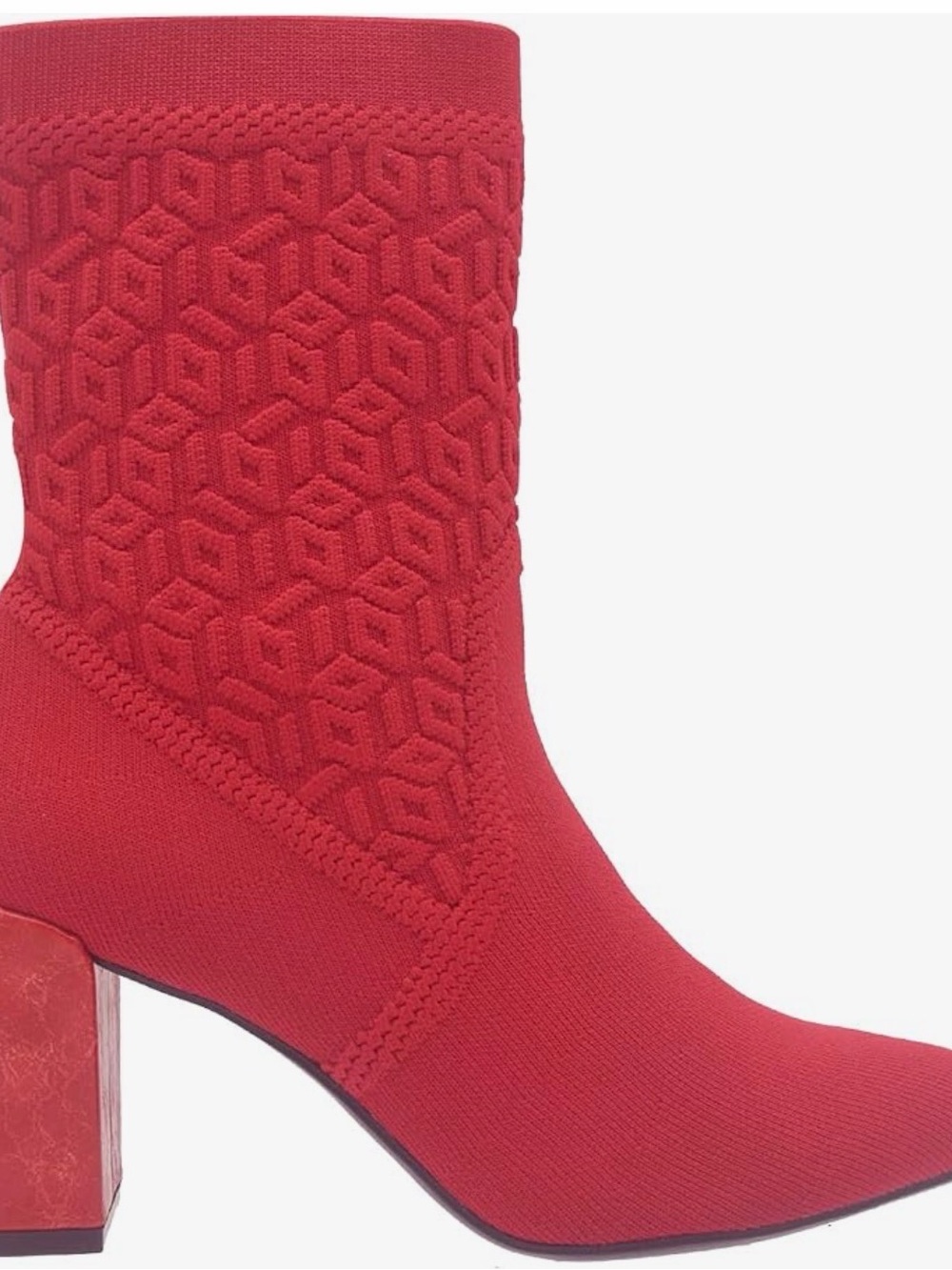 Impo Red Knit Sculpted Block Heel Ankle Boot - Picture 2 of 8